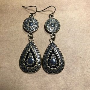 Gunmetal Enamel Aged Brass Earrings (hypoallergenic)